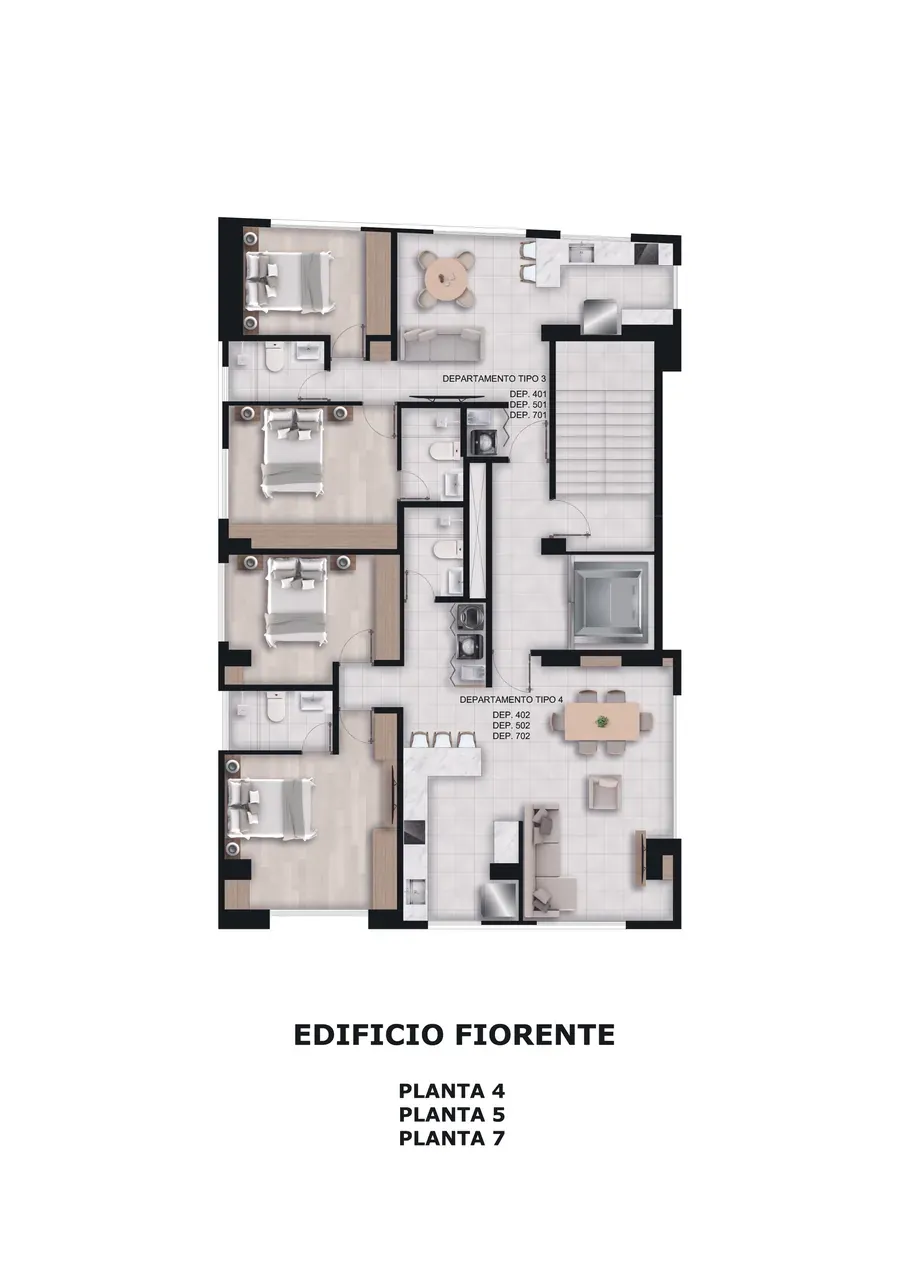 Planta tipo 3 dormitorios